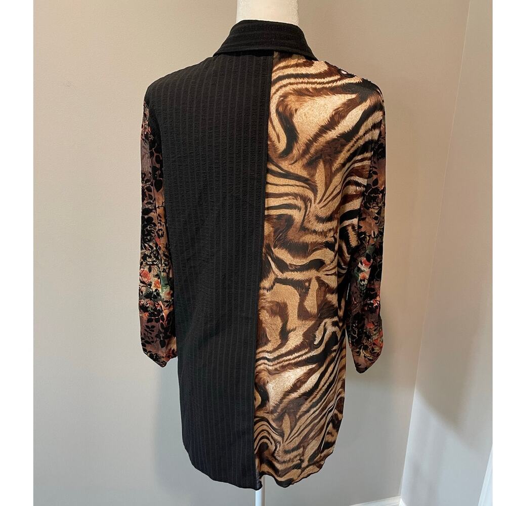 Calessa Tunic Top Sz XL Velvet Burnout Lace Floral Animal Prints Artsy Lagenlook - Picture 4 of 12